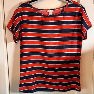 Ladies J Crew Silk Blouse Short Sleeves Size‎ 0 Orange/Blue/White